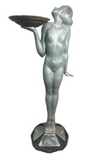 1920s Antique ART DECO Era NUDE Figural SMOKING Ashtray STAND Old LADY STATUE