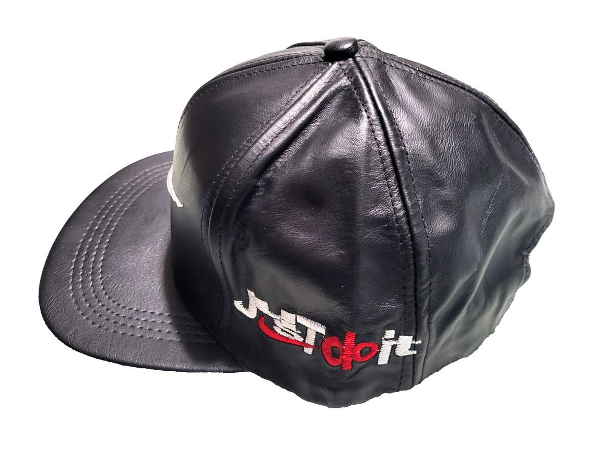 Vintage Nike Black Leather Strapback Hat Made In USA Just Do It | eBay
