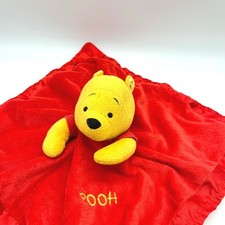 Disney Winnie the Pooh Red Plush Baby Security Blanket Lovey Satin Trim 12in