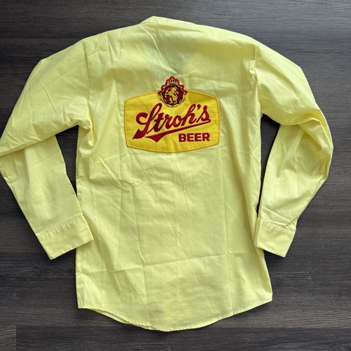 VTG Unitog Strohs Beer Work Shirt Men’s 14-14 1/2 Small Long Sleeve Chainstitch - Picture 2 of 8
