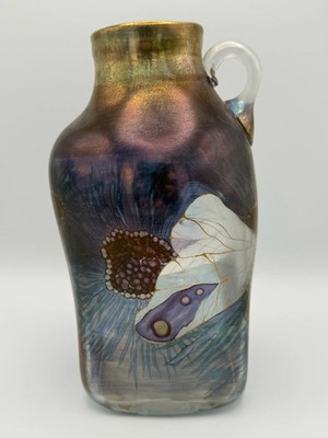 Eisch Studioglas Krug / Vase | Signiert 1984 A.K. | Irisierend | Unikat | 22cm