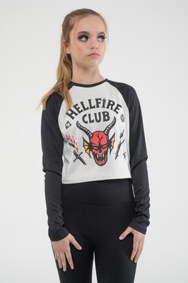 Stranger Things Top Hellfire Club Front Logo Print Raglan Crop Girls damen Size
