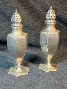 Vintage Sterling Salt and Pepper Shakers-Not Weighted-Engraved-40.8g