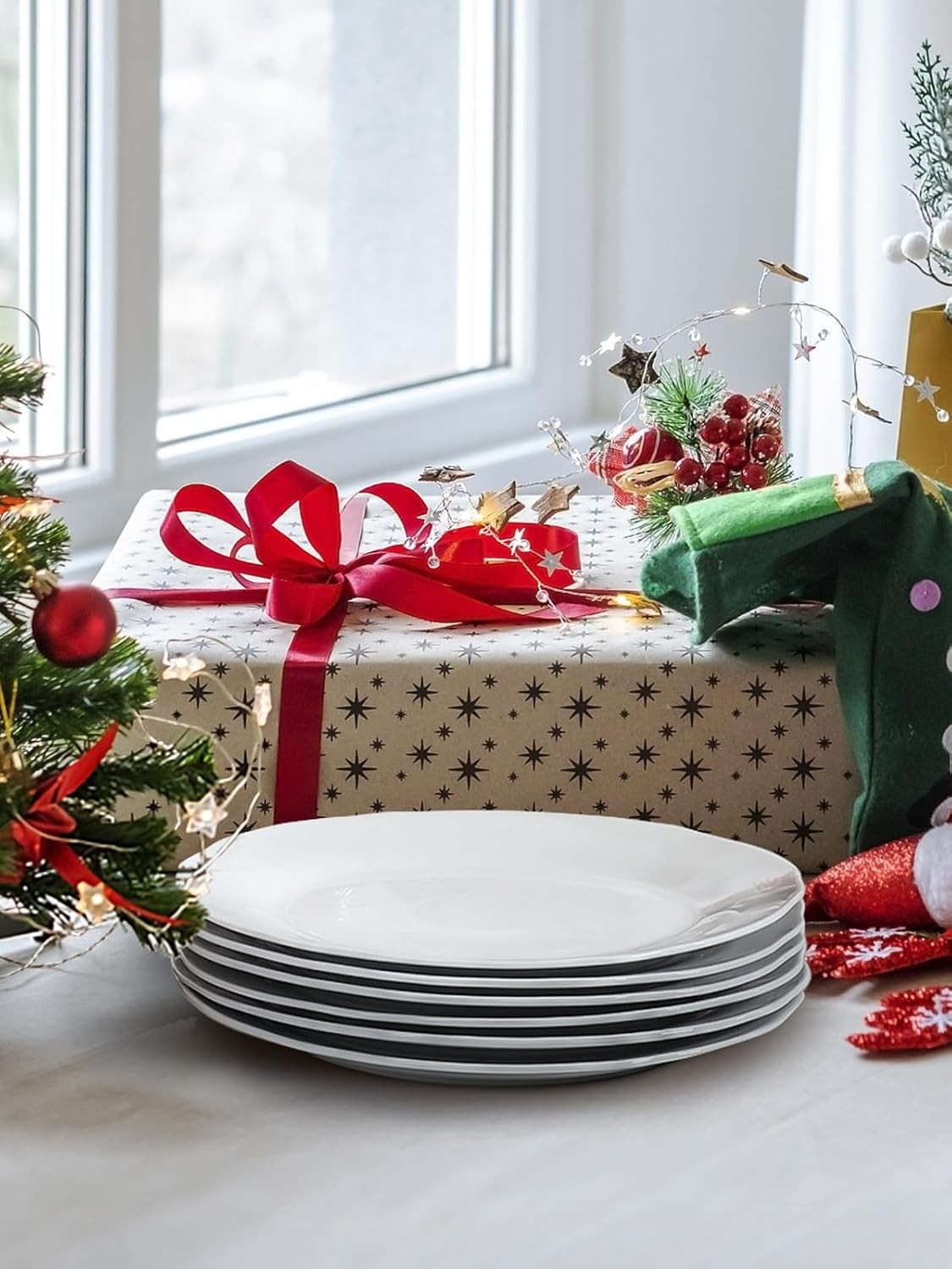 Ceramic Dinner Plates 10.6 Inch Porcelain Scalloped Plates Off-White Serving thumbnail 7