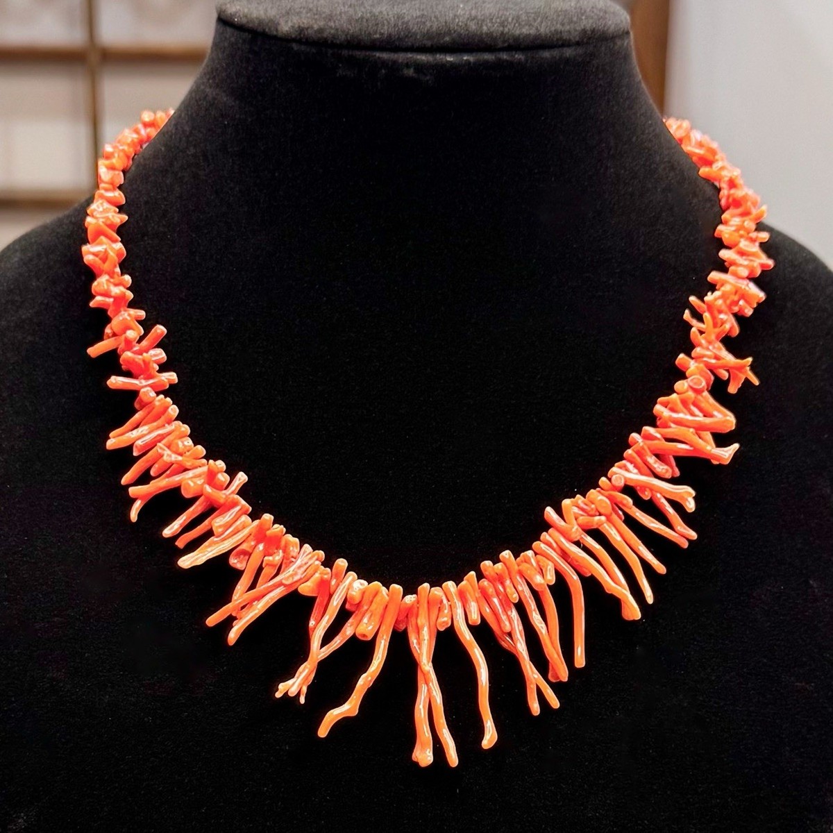 Vtg Italian Mediterranean Genuine Undyed Red Coral Branch Necklace 14K Clasp