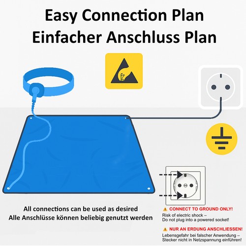Tapis antistatique Minadax® ESD 80 x 60 cm - avec manchette + fiche de mise à la terre - Photo 8/11