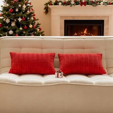 12x20 Christmas Decorative Pillow Covers Plaided 20" x 12" Pack of 2 Red