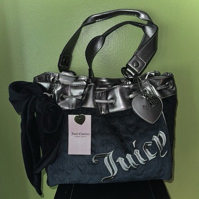 JUICY COUTURE Vintage Dreams Tote Black Licorice Gunmetal W/ Bow