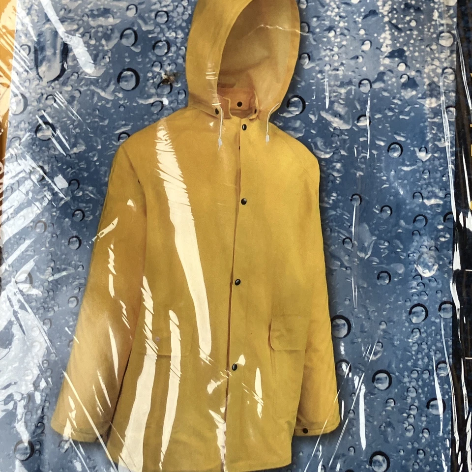 Yellow Rain Jacket Large L Heavy Duty PVC with detachable hood West Chester - Image 3 of 4