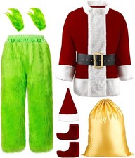 Christmas The Grinch Complete Costume Santa Claus Costume Adult SIZE: L- 2XL .