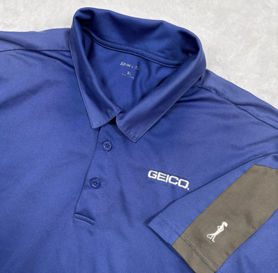 Geico Insurance Polo Shirt Men M / L Blue Gray Colorcblock Employee Logo Stretch