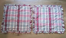 Set Of 2 Ralph Lauren Plaid Ruffle Pillow Shams Square Tan Navy Red