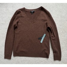 NWT Tahari 100 2 Ply Cashmere V Neck Pullover Sweater Caramel Brown M