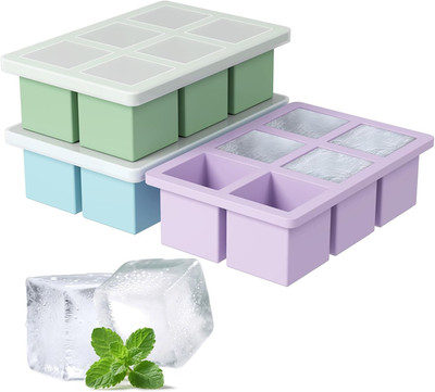 Large Silicone Ice Cube Tray 3Pack,  Big Square Ice Cube Molds for Whisky Cockta