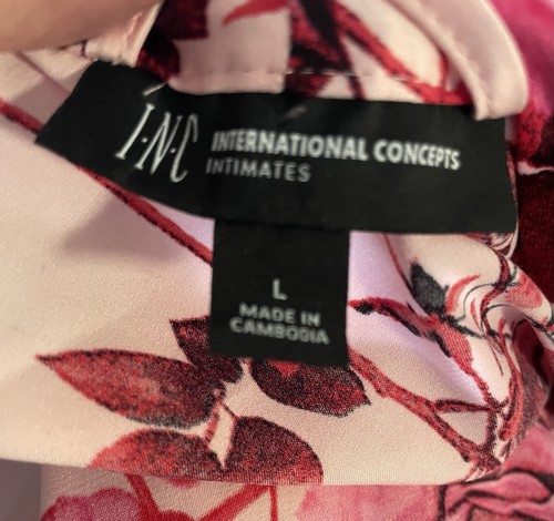 INC INTERNATIONAL CONCEPTS Lace-Trim Chemise Nightgown ROBE Sz Large Pink Roses - Picture 5 of 8