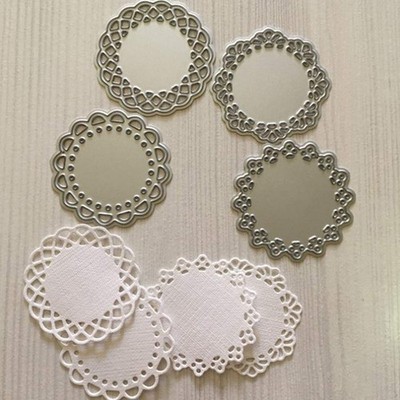 Metal Die Cuts Set Include 4 Different Patterns Round Lace Flower Silver 