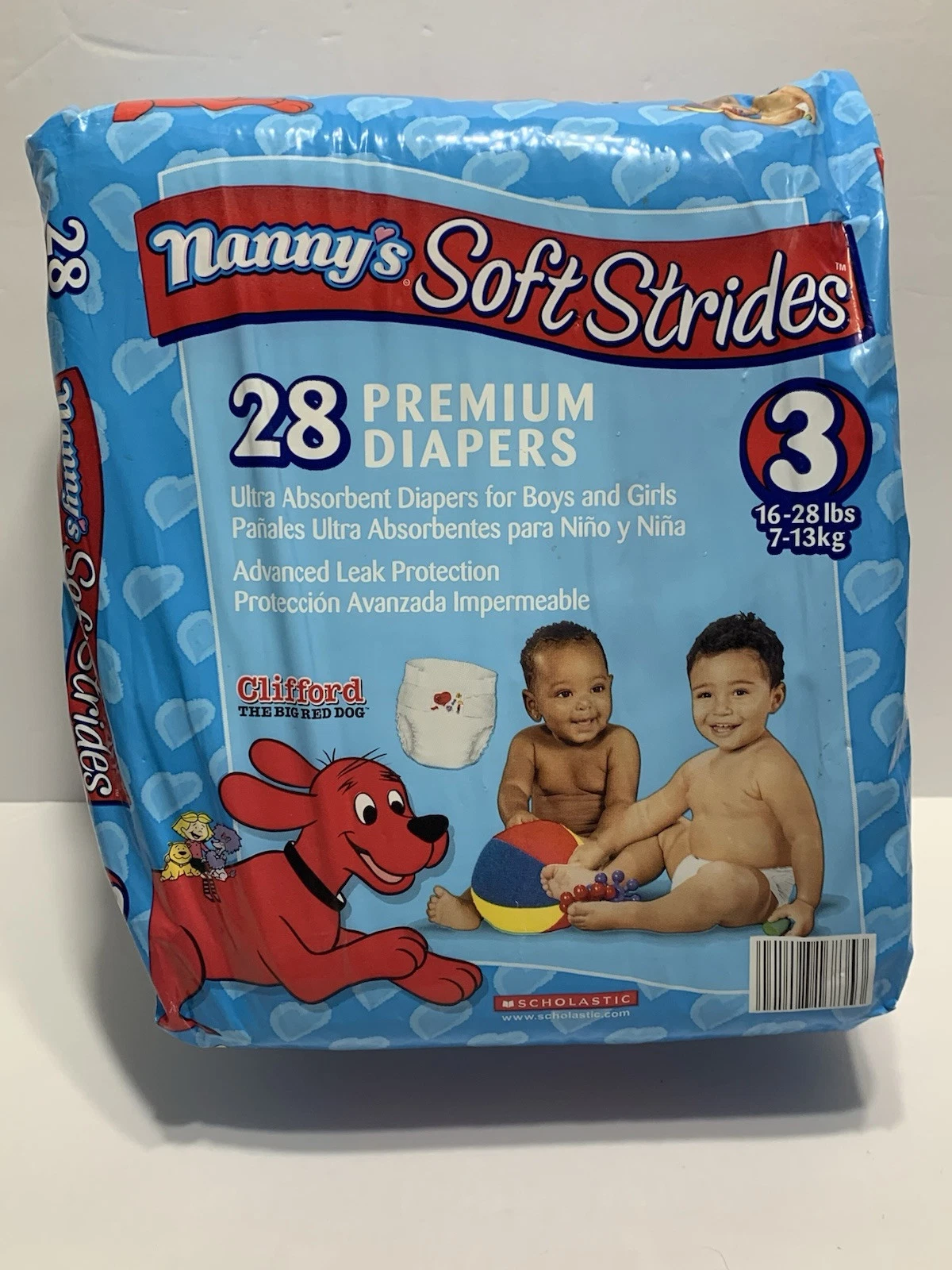 Nanny's Soft Stride 28 Ct Premium Diapers 2005 Clifford the Big Red Dog Size 3