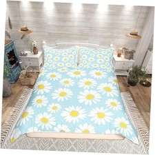Flower Duvet Cover Set King Size for Boy Women Men Yellow King 104"x90" Daisy