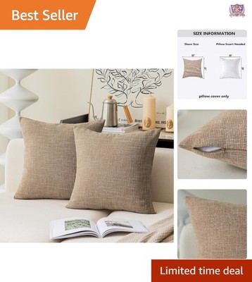 Faux Linen Throw Pillow Covers 18x18 Inch Set of 2 Modern Square Couch Sofa