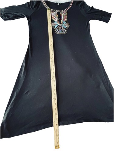 Neimun Marcus Beaded Embroidered Aztec Boho Short Sleeve Dress Midi Black XL - Picture 10 of 16
