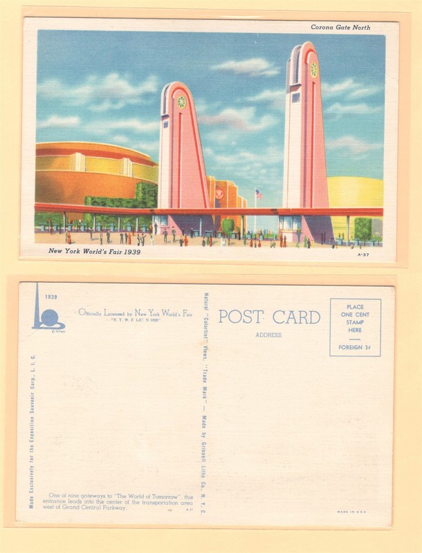 1939 CORONA GATE NORTH NEW YORK WORLDS FAIR POSTCARD