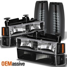 Fits Black 94-98 Chevy C10 Ck Pickup Headlights Setblack Smoke Led Tail Lights