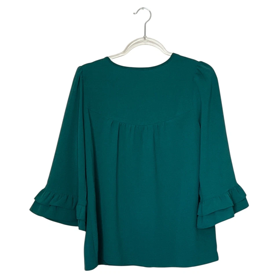 Blusa Campesina Boho Bordada Verde Azulado Figueroa y Flor Talla M Mangas Campana Foto 2 de 4