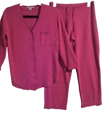 Victoria's Secret Glow Pink Waffle Knit Button Up 2 pc Pajama Loungewear Set