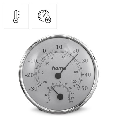 Hama Thermometer Hygrometer Analog Temperatur Raumklima Innen Silber Edelstahl