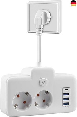 Double Plug for Socket, Power Strip, 2-Fach Steckdosenleiste mit USB,