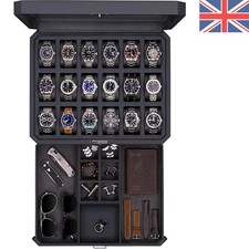 18-Slot Watch Case with Drawer ? Luxury Watch Box for Men, Real Glass Top, Lo...