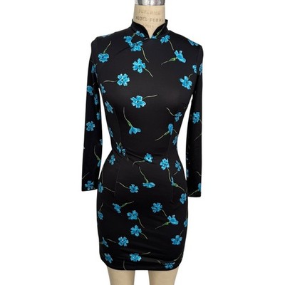 NEW Marcia Black Blue Floral Open Back Mini Dress Size 34 XS Made in France  | eBay