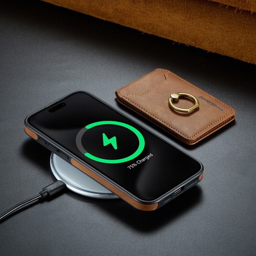 MagSafe Case For iPhone 12 13 14 15 16 with Magnetic Leather Wallet + Metal Ring - Zdjęcie 48 z 149