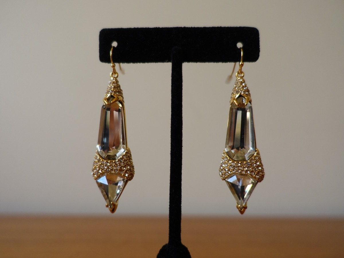 ALEXIS BITTAR, CRYSTAL ENCRUSTED FANCY SHIELD DROP EARRINGS