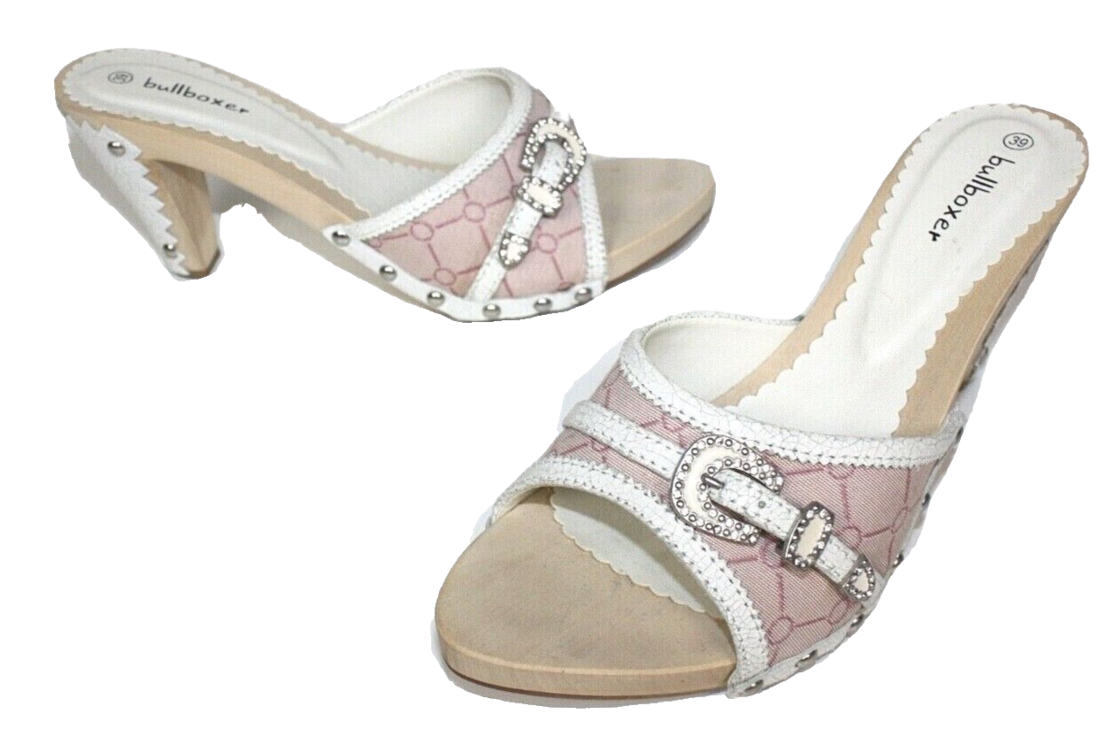 BULLBOXER PUMPS PANTOLETTEN CLOGGS NIETEN 39 ROSA/WEIß GLITZER #15-6# WIE NEU !