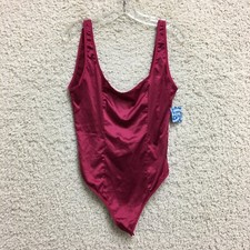 NEW Free People Bodysuit Medium Adult Red Satin Sleeveless Thong Stretch Womens