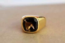 Brown Smoky Quartz Gemstone Gold Plated 925 Solid Sterling Silver Ring