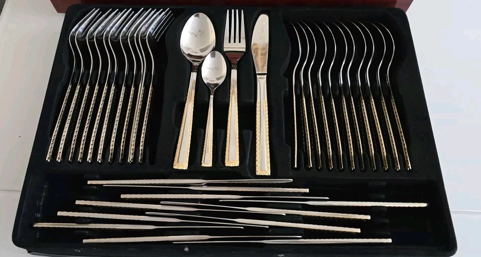 Besteckkasten Mulex mit Dekorvergoldung, Über 70 Teile im Edlen Holzkoffer - Bild 4 von 4