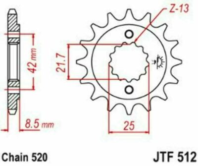 13T 520 Front Sprocket for 1985-2005 Kawasaki KL/KLR 250 JTF512.13