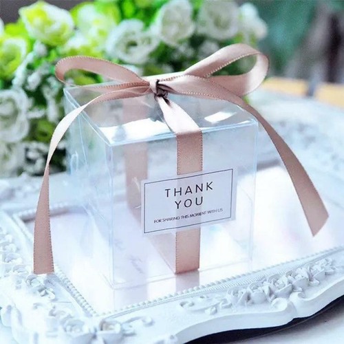 100x Clear Favor Boxes Wedding Party Macaroon Gift Box Rose Gold Ribbon Stickers - Picture 3 of 4