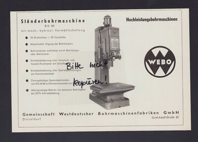 DÜSSELDORF, Werbung 1956, WEBO Gemeinschaft Westdeutscher Bohrmaschinen-Fabriken