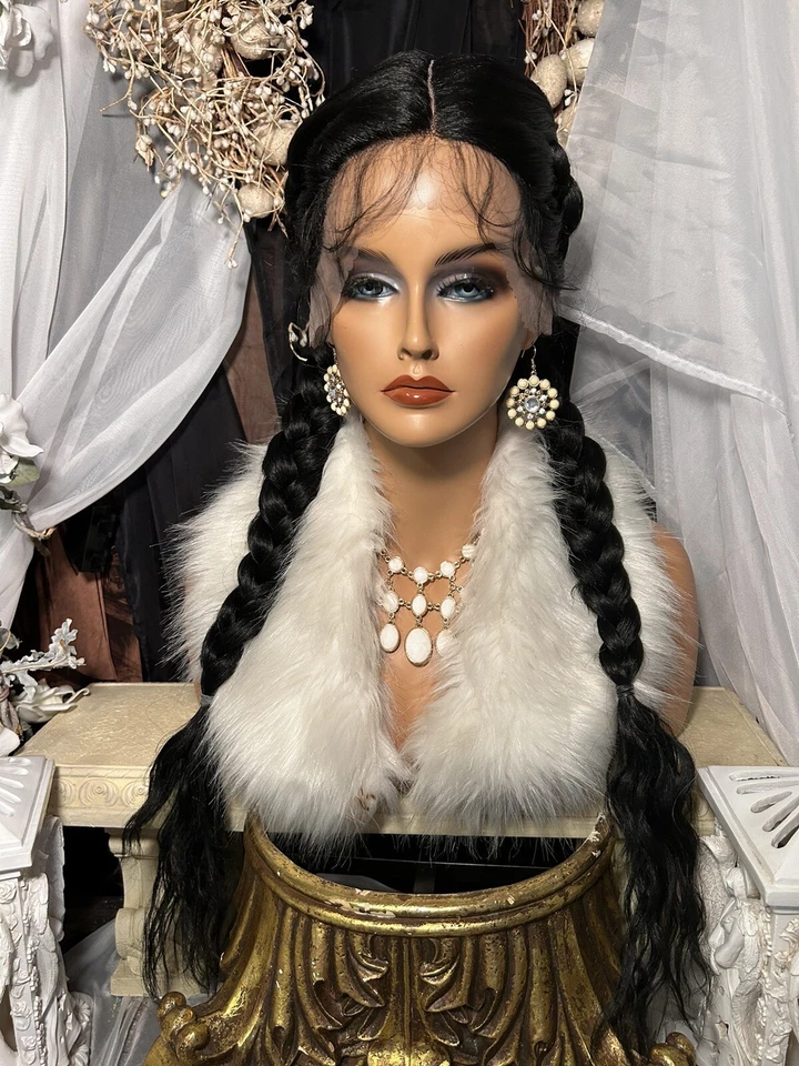 УНИВЕРСАЛЬНЫЙ 32 «ЧЕРНЫЙ, (1B) ЧЕЛОВЕЧЕСКИХ ВОЛОС СМЕСЬ, 360 КРУЖЕВА, ПЛЕТЕНЫЙ ПАРИК - Изображение 3 из 4