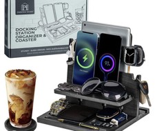 Parkway Home 3 Phone Docking Charging Station  Organizer Black Wood New In Box