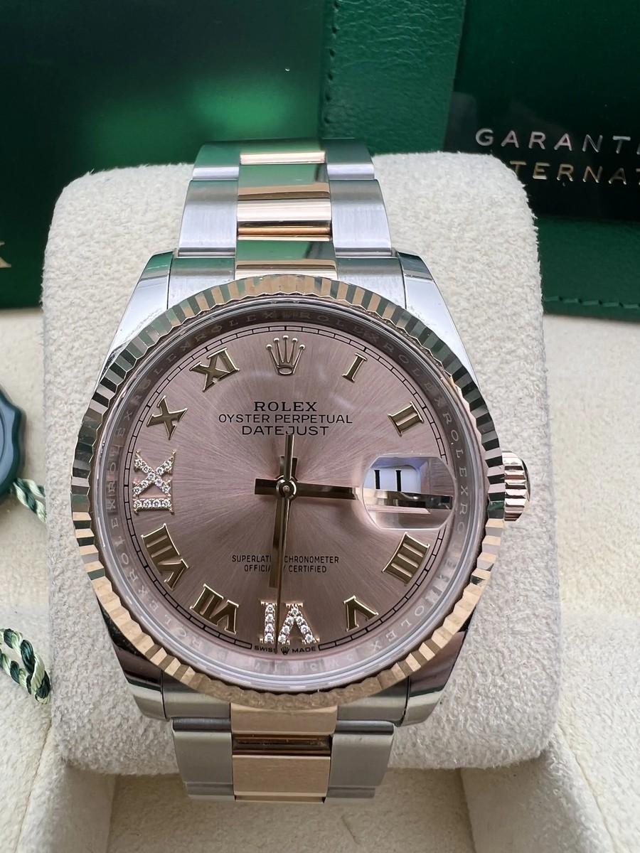 Rolex Datejust 36 126231 18K Rose Pink VI IX 6+9 Diamond Dial