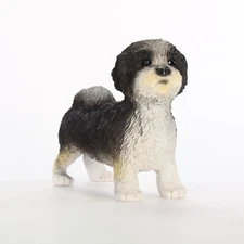 Shih Tzu Figurine Hand Painted Collectible Statue Black/White Puppy