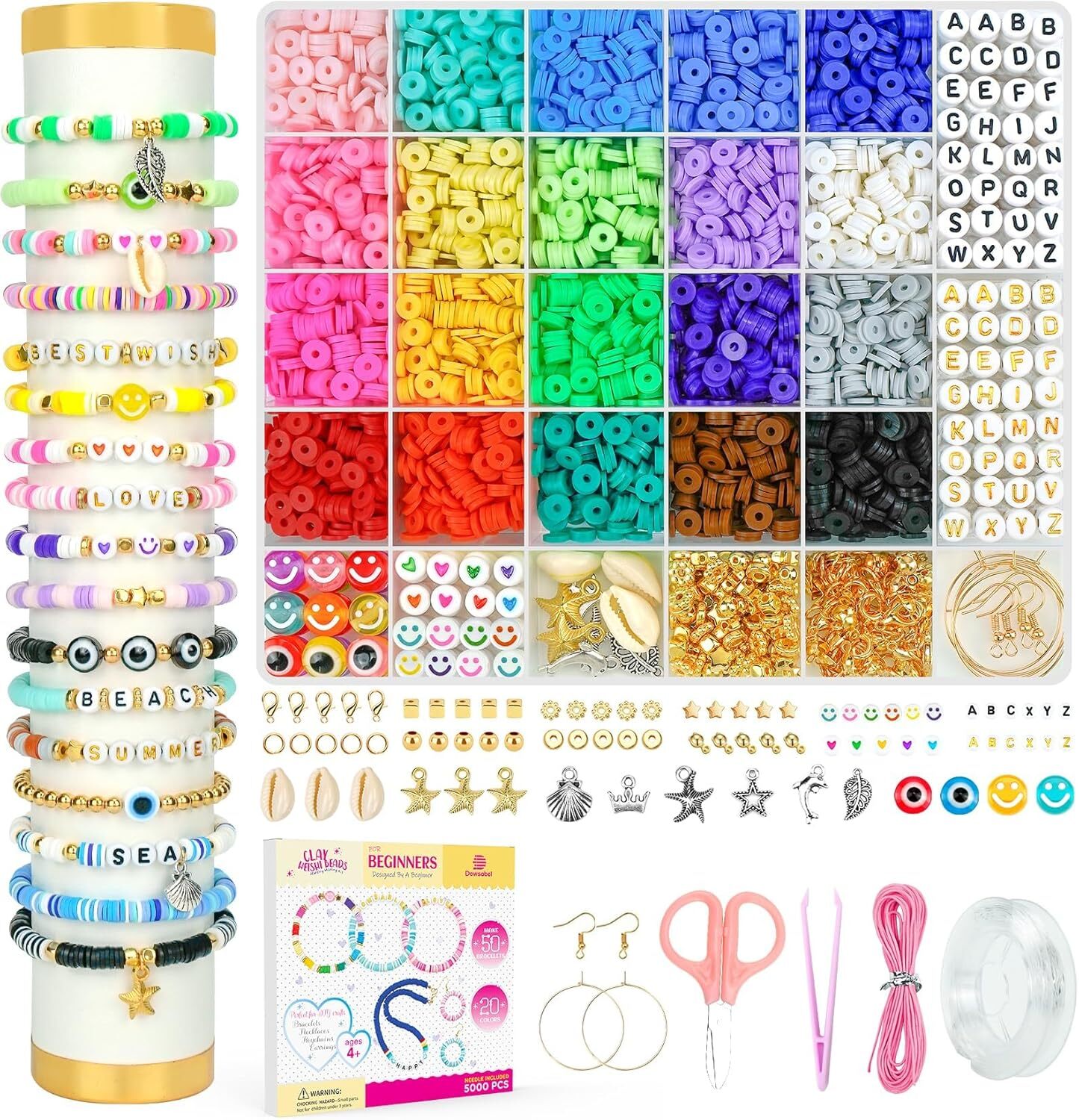 Clay Beads Bracelet Making Kit for Beginner, 5000 Pcs Preppy Polymer Beads Gifts