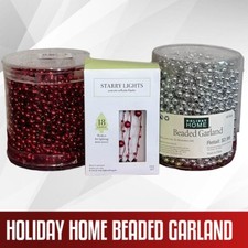 Holiday Home Beaded Garland in Silver & Red + Starry Lights Warm White LED's