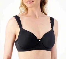 Breezies Luxe Lace Wirefree T-Shirt Bra-Black-36DD-NEW-A275668