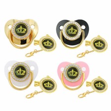Golden Crown Baby Pacifier with Clips Chain Silicone Nipple Baby Shower Gift
