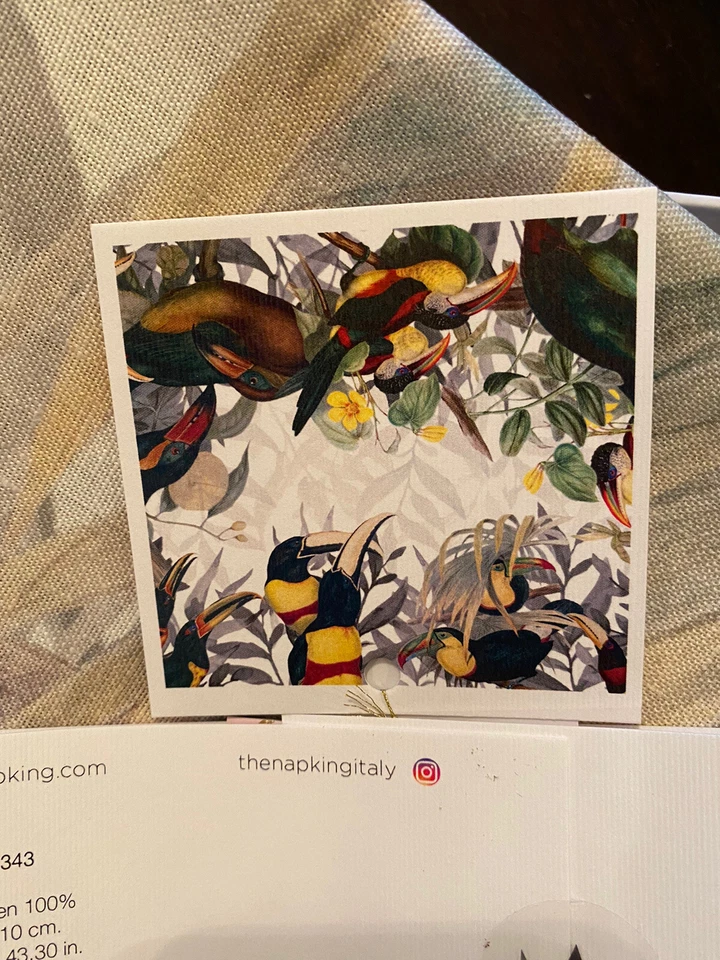 TheNapking Sicily New Toucan Foliage 100% Linen Table Cloth 43” By 43” ITALY - Image 3 of 4